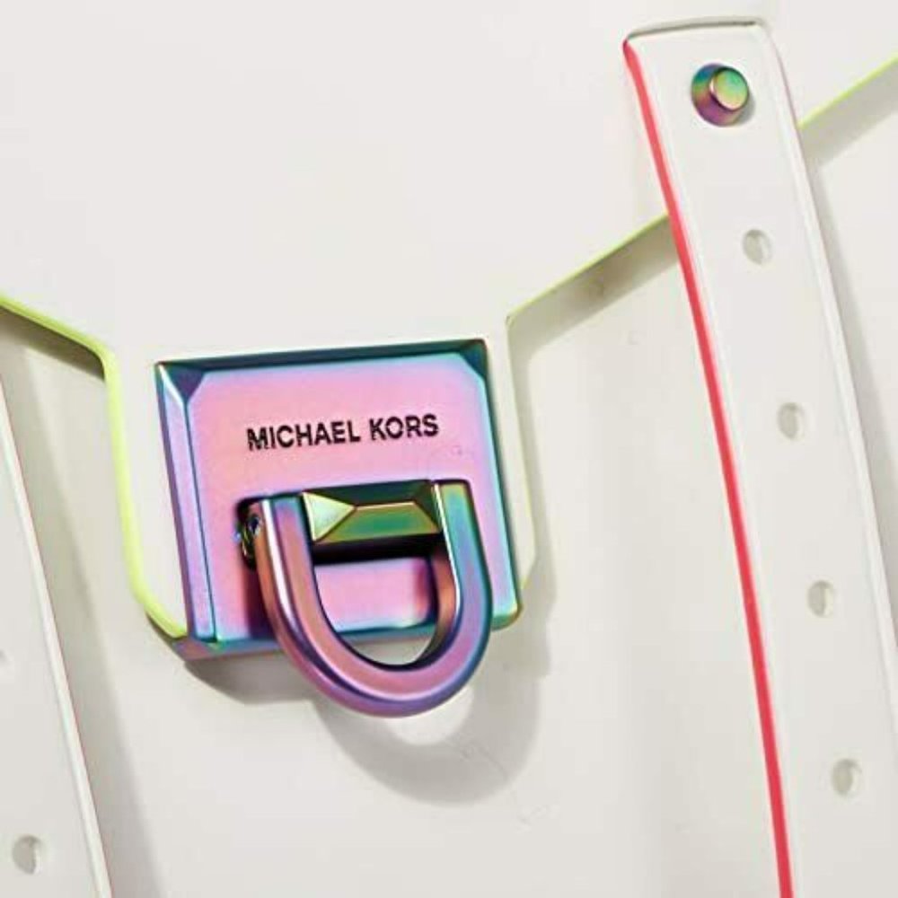 MICHAEL KORS MANHATTAN MEDIUM OPTIC WHITE NEON CROSSBODY SCHOOL SATCHEL BAG NWT! - Picture 7 of 15